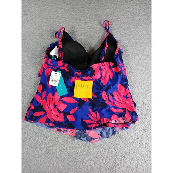 Aqua Green Swimsuit Womens Medium Pink Padded V Neck Floral Tankini Top NWT - Picture 7 of 9
